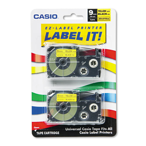 ESCSOXR9YW2S - Tape Cassettes For Kl Label Makers, 9mm X 26ft, Black On Yellow, 2-pack