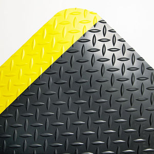 ESCWNCD0023YB - Industrial Deck Plate Anti-Fatigue Mat, Vinyl, 24 X 36, Black-yellow Border