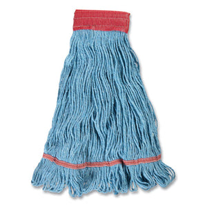 Looped-end Wet Mop Head, Cotton-rayon-polyester Blend, Large, 5" Headband, Blue