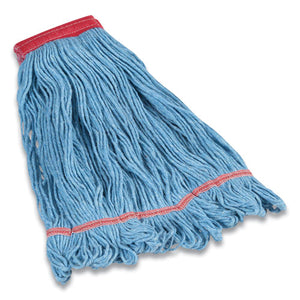Looped-end Wet Mop Head, Cotton-rayon-polyester Blend, Large, 5" Headband, Blue