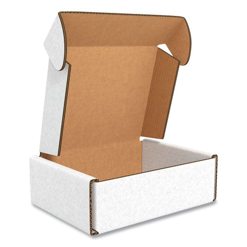 Rigid Corrugated Kraft Literature Mailer, Square Flap, Tuck-tab Hinged Lid Closure, 11 X 6.5 X 2, White, 50-bundle