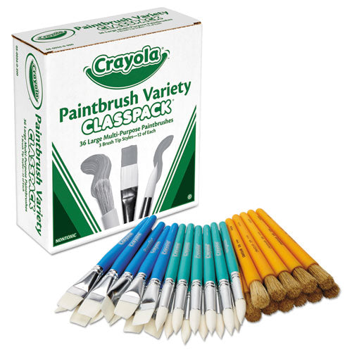 ESCYO050036 - Large Variety Paint Brush Classpack, Natural Bristle-nylon, Flat-round, 36-set