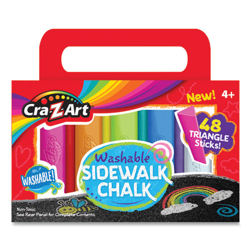 Washable Sidewalk Chalk, Triangle Shaped, 48 Assorted Bright Colors, 48 Sticks-set