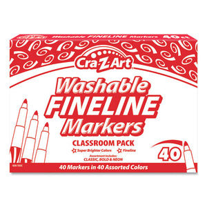 Washable Fineline Markers, Fine Bullet Tip, Assorted Colors, 40-set
