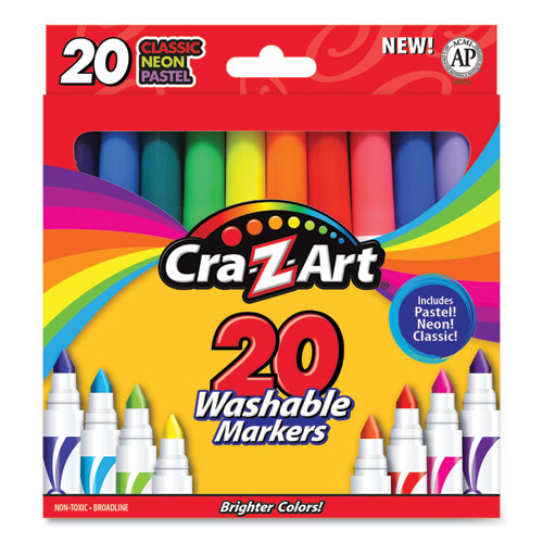 Washable Markers, Broad Bullet Tip, 20 Assorted Colors, 20-set