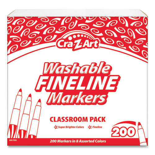 Washable Fineline Markers, Fine Bullet Tip, 8 Assorted Colors, 200-set