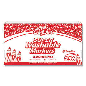 Super Washable Markers, Broad Bullet Tip, 16 Assorted Colors, 256-set