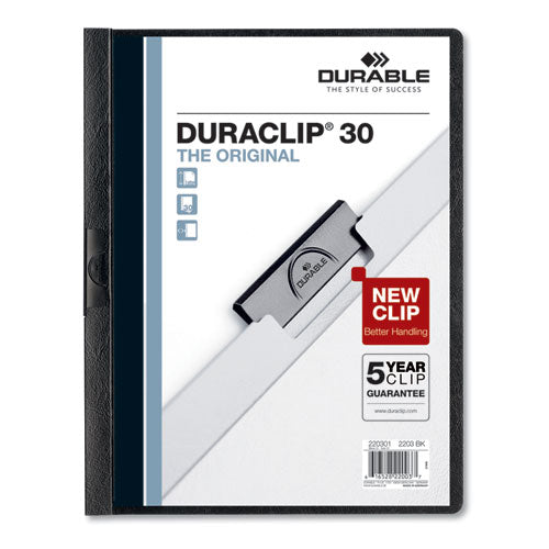 ESDBL220301 - VINYL DURACLIP REPORT COVER W-CLIP, LETTER, HOLDS 30 PAGES, CLEAR-BLACK, 25-BOX