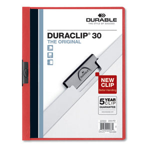 ESDBL220303 - VINYL DURACLIP REPORT COVER W-CLIP, LETTER, HOLDS 30 PAGES, CLEAR-RED, 25-BOX