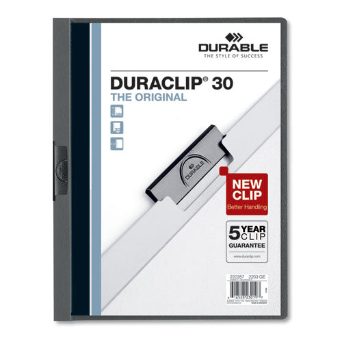 ESDBL220357 - VINYL DURACLIP REPORT COVER, LETTER, HOLDS 30 PAGES, CLEAR-GRAPHITE, 25-BOX