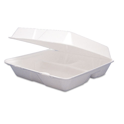 ESDCC85HT3R - Foam Container, Hinged Lid, 3-Comp, 8 3-8 X 7 7-8 X 3 1-4, 200-carton