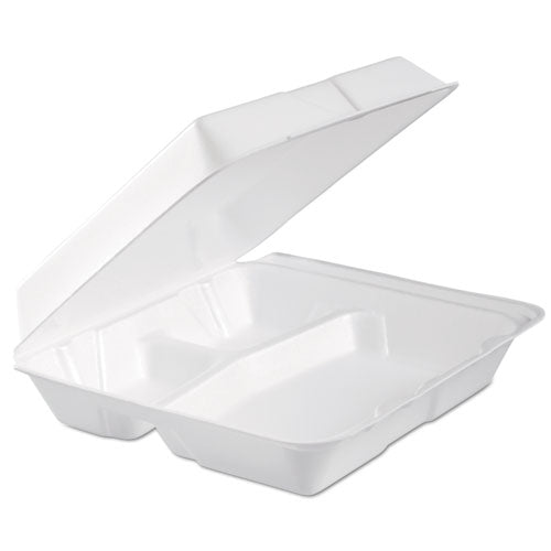 ESDCC95HTPF3R - Foam Hinged Lid Container, 3-Comp, 9.3 X 9 1-2 X 3, White, 100-bag, 2 Bag-carton