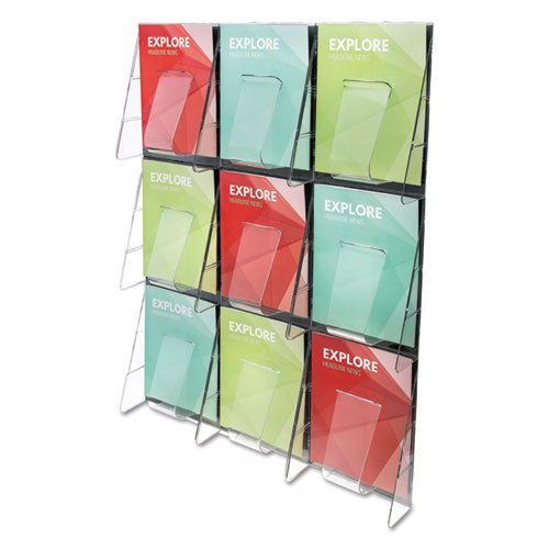 ESDEF56801 - STAND-TALL 9-BIN WALL-MOUNT LITERATURE RACK, MAG, 27 3-8 X 35 1-4, CLEAR-BLACK