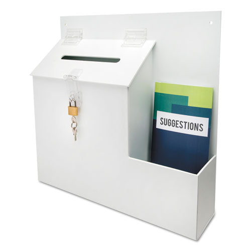 ESDEF79803 - SUGGESTION BOX LITERATURE HOLDER W-LOCKING TOP, 13 3-4 X 3 5-8 X 13, WHITE