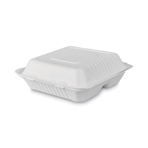 Tree-free Farm To Paper Agricultural Waste Clamshell Container, 3-compartment, 8 X 8 X 3, White, 50-pack, 6 Packs-carton