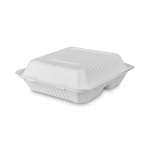 Tree-free Farm To Paper Agricultural Waste Clamshell Container, 3-compartment, 8 X 8 X 3, White, 50-pack, 6 Packs-carton