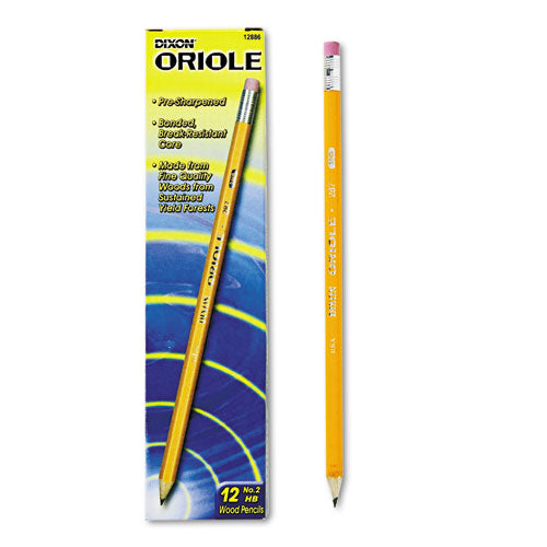 ESDIX12886 - Oriole Woodcase Presharpened Pencil, Hb #2, Yellow, Dozen