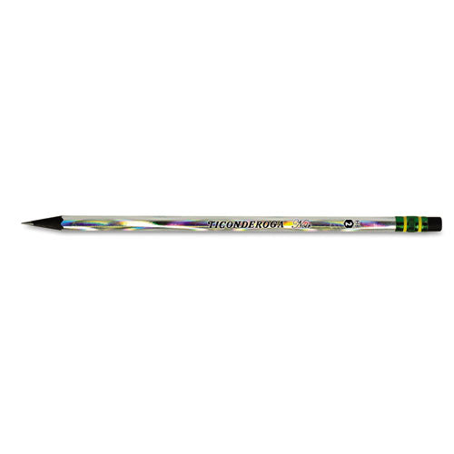 Noir Holographic Woodcase Pencil, Hb (#2), Black Lead, Holographic Silver Barrel, 12-pack