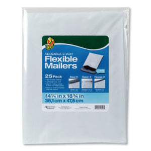 Reusable 2-way Flexible Mailers, Self-adhesive Closure, 14.25 X 18.75, White, 25-pack