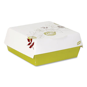 Paperboard Clamshell Sandwich Box, Pathways Theme, 5.5 X 5.5 X 1.38, White-green-maroon, 200-carton