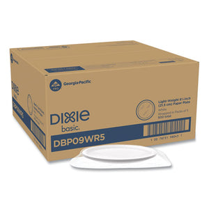 White Paper Plates, 8.5" Diameter, Wrapped In Packs 5, White, 5-pack, 100 Packs-carton