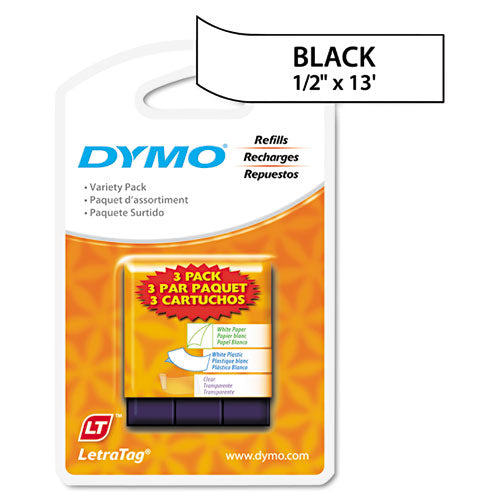 ESDYM12331 - Letratag Paper-plastic Label Tape Value Pack, 1-2" X13ft, Assorted, 3-pack