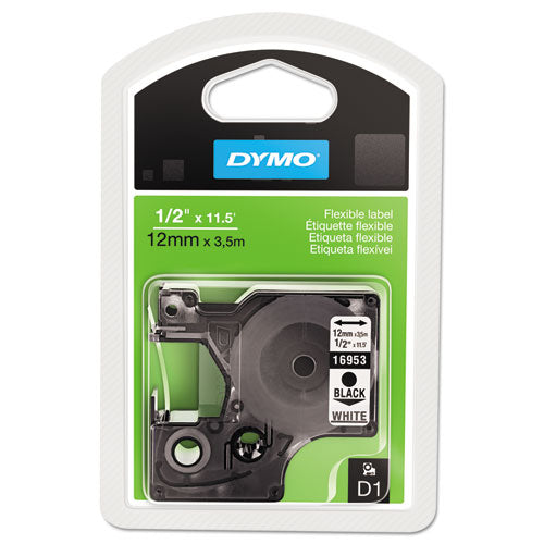 ESDYM16953 - D1 Flexible Nylon Label Maker Tape, 1-2in X 12ft, Black On White