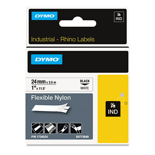 ESDYM1734524 - Rhino Flexible Nylon Industrial Label Tape, 1" X 11 1-2 Ft, White-black Print