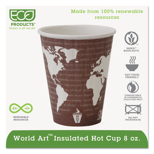 ESECOEPBNHC8WD - World Art Renewable & Compostable Insulated Hot Cups -8oz., 40-pk, 20 Pk-ct
