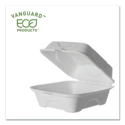 Vanguard Renewable And Compostable Sugarcane Clamshells, 1-compartment, 6 X 6 X 3, White, 500-carton