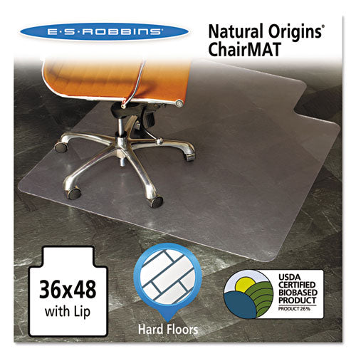 ESESR143002 - Natural Origins Chair Mat With Lip For Hard Floors, 36 X 48, Clear