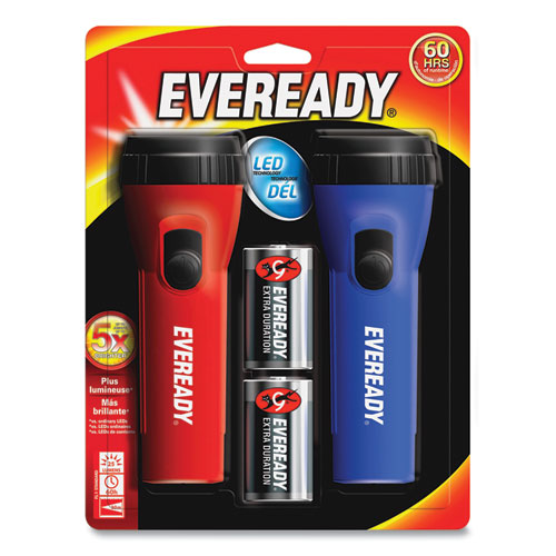 Led Economy Flashlight, Red-blue, 2-pack