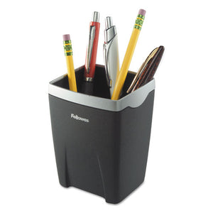 ESFEL8032301 - Office Suites Divided Pencil Cup, Plastic, 3 1-16 X 3 1-16 X 4 1-4, Black-silver