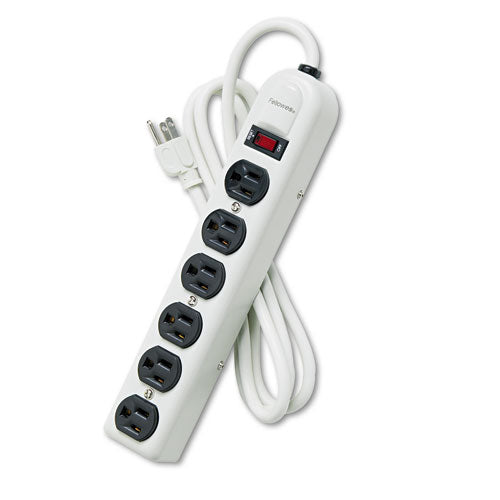 ESFEL99027 - Six-Outlet Metal Power Strip, 120v, 6ft Cord, 12 3-16 X 2 1-2 X 1 3-8, Platinum