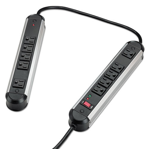 ESFEL99082 - Split Metal Surge Protector, 10 Outlets, 6 Ft Cord, 1250 Joules, Black-silver