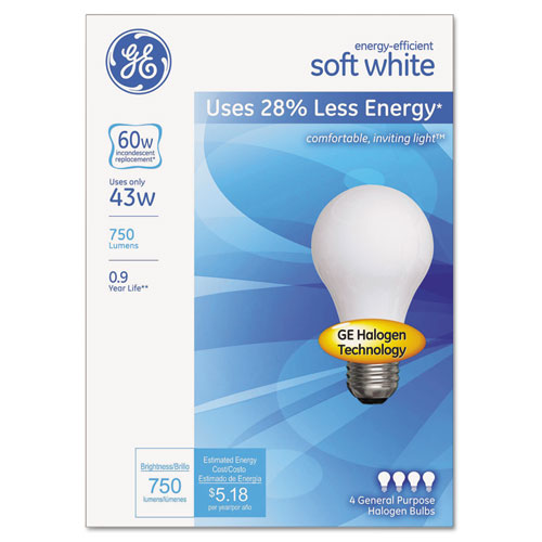 ESGEL66247 - DIMMABLE HALOGEN A-LINE BULB, 43 W, SOFT WHITE, 4-PACK