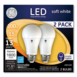 100w Led Bulbs, 15 W, A19, Soft White, 2-pack