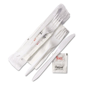 ESGEN5KITMW - Wrapped Cutlery Kit, 6 1-4", Fork-knife-napkin-salt-pepper, White, 500-carton