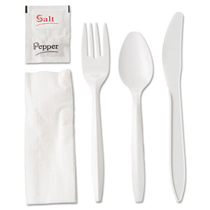 ESGEN6KITMW - Wrapped Cutlery Kit, Fork-knife-spoon-napkin-salt-pepper, White, 250-carton