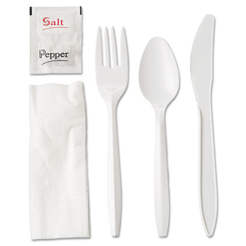 ESGEN6KITMW - Wrapped Cutlery Kit, Fork-knife-spoon-napkin-salt-pepper, White, 250-carton