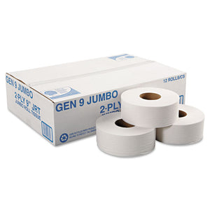 Jumbo Roll Bath Tissue, Septic Safe, 2-ply, White, 3.3" X 700 Ft, 12-carton