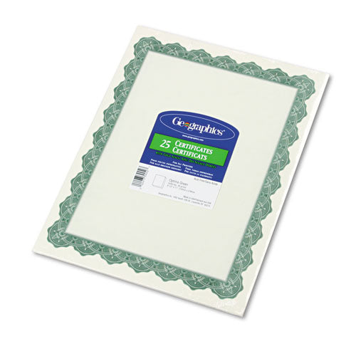ESGEO39452 - Parchment Paper Certificates, 8-1-2 X 11, Optima Green Border, 25-pack