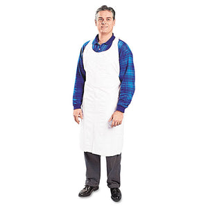 Disposable Apron, White, Poly, 28 X 45, 1.25 Mil, One Size, 100-pk