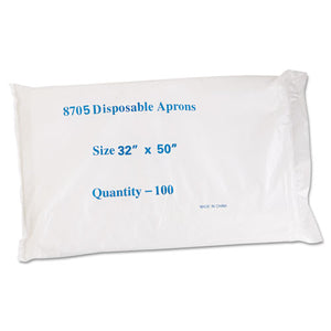 Disposable Apron, White, Poly, 28 X 45, 1.25 Mil, One Size, 100-pk