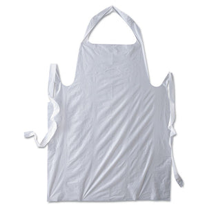 Disposable Apron, White, Poly, 28 X 45, 1.25 Mil, One Size, 100-pk