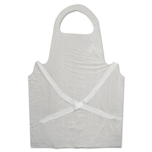 Disposable Apron, White, Poly, 28 X 45, 1.25 Mil, One Size, 100-pk