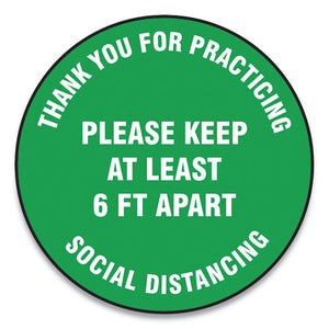 Slip-gard Floor Signs, 12" Circle, "thank You For Practicing Social Distancing Please Keep At Least 6 Ft Apart", Green, 25-pk