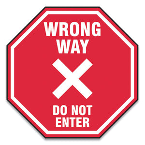 Slip-gard Social Distance Floor Signs, 12 X 12, "wrong Way Do Not Enter", Red, 25-pack