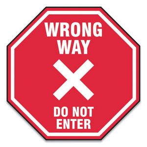 Slip-gard Social Distance Floor Signs, 17 X 17, "wrong Way Do Not Enter", Red, 25-pack