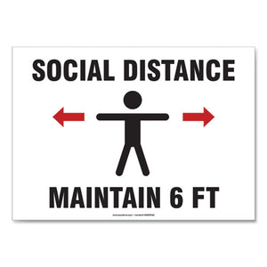 Social Distance Signs, Wall, 14 X 10, "social Distance Maintain 6 Ft", 3 Humans-arrows, White, 10-pack